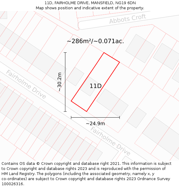 11D, FAIRHOLME DRIVE, MANSFIELD, NG19 6DN: Plot and title map