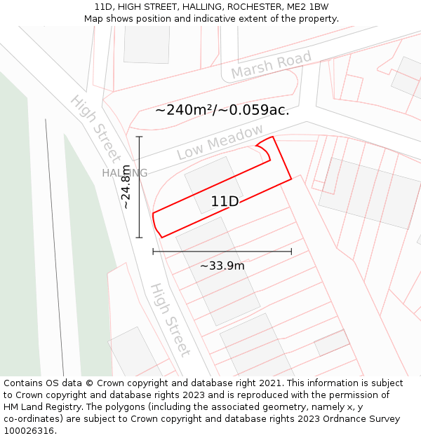 11D, HIGH STREET, HALLING, ROCHESTER, ME2 1BW: Plot and title map