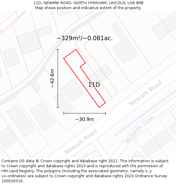 11D, NEWARK ROAD, NORTH HYKEHAM, LINCOLN, LN6 8RB: Plot and title map