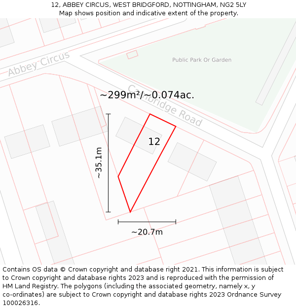 12, ABBEY CIRCUS, WEST BRIDGFORD, NOTTINGHAM, NG2 5LY: Plot and title map