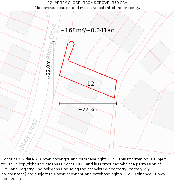 12, ABBEY CLOSE, BROMSGROVE, B60 2RA: Plot and title map