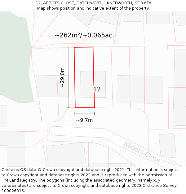 12, ABBOTS CLOSE, DATCHWORTH, KNEBWORTH, SG3 6TA: Plot and title map