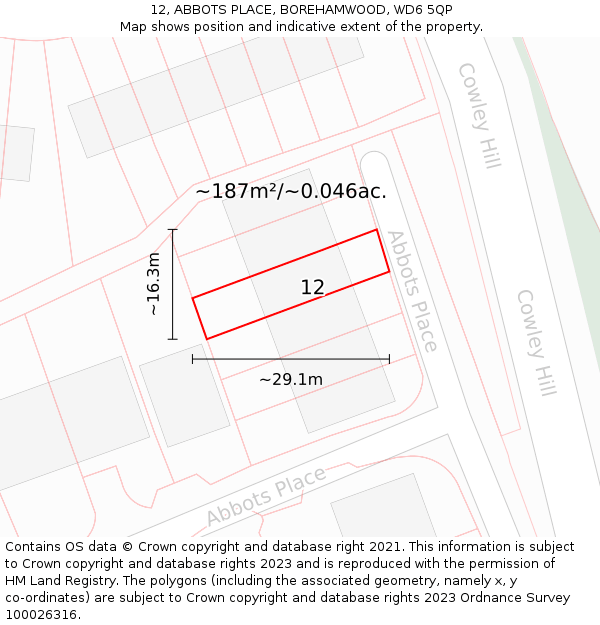 12, ABBOTS PLACE, BOREHAMWOOD, WD6 5QP: Plot and title map