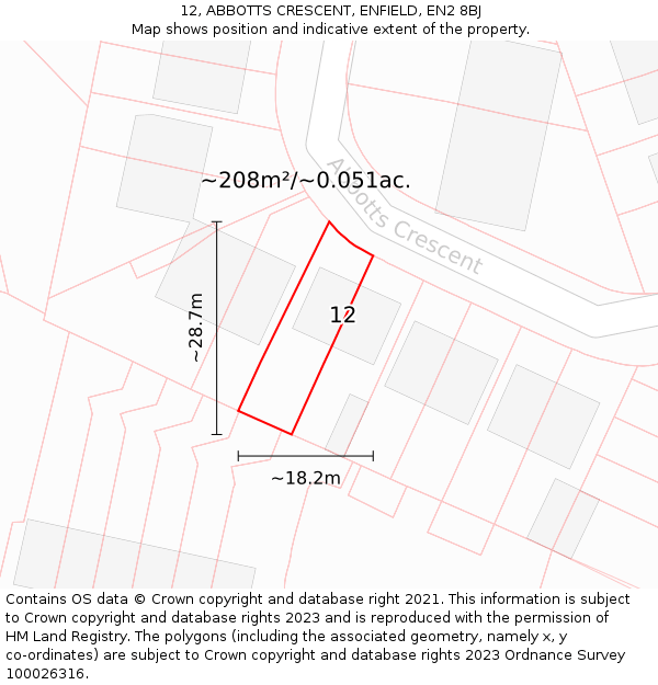 12, ABBOTTS CRESCENT, ENFIELD, EN2 8BJ: Plot and title map