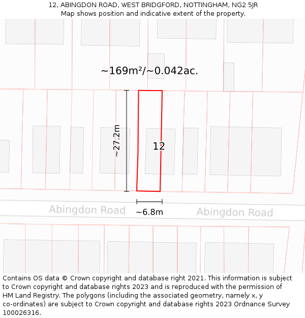 12, ABINGDON ROAD, WEST BRIDGFORD, NOTTINGHAM, NG2 5JR: Plot and title map