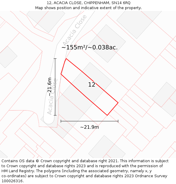 12, ACACIA CLOSE, CHIPPENHAM, SN14 6RQ: Plot and title map