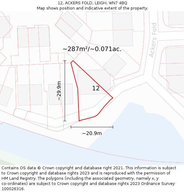 12, ACKERS FOLD, LEIGH, WN7 4BQ: Plot and title map