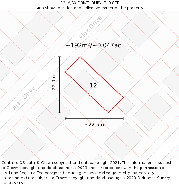 12, AJAX DRIVE, BURY, BL9 8EE: Plot and title map