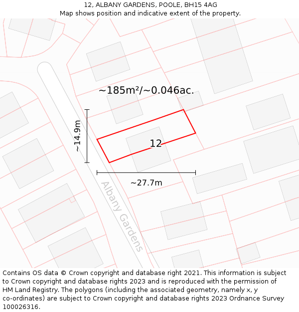 12, ALBANY GARDENS, POOLE, BH15 4AG: Plot and title map