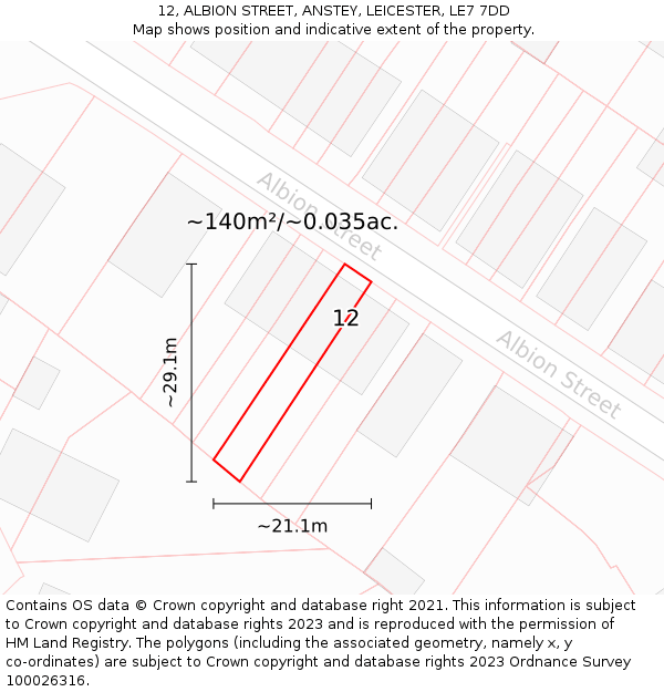 12, ALBION STREET, ANSTEY, LEICESTER, LE7 7DD: Plot and title map