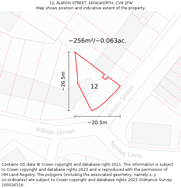 12, ALBION STREET, KENILWORTH, CV8 2FW: Plot and title map