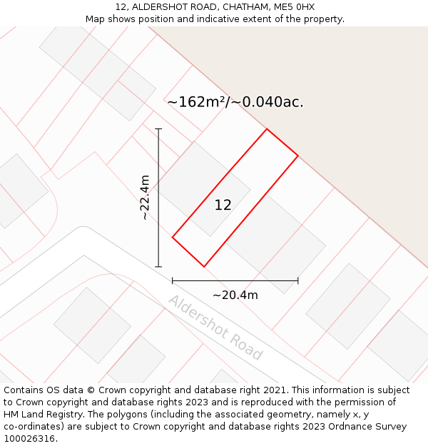 12, ALDERSHOT ROAD, CHATHAM, ME5 0HX: Plot and title map