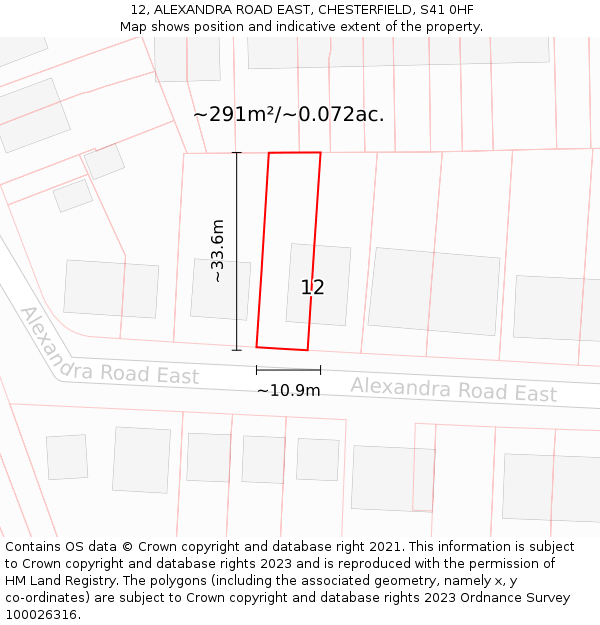 12, ALEXANDRA ROAD EAST, CHESTERFIELD, S41 0HF: Plot and title map