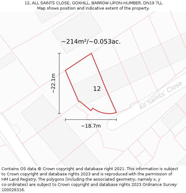 12, ALL SAINTS CLOSE, GOXHILL, BARROW-UPON-HUMBER, DN19 7LL: Plot and title map