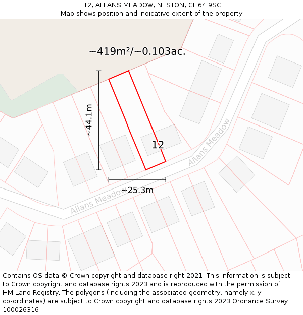 12, ALLANS MEADOW, NESTON, CH64 9SG: Plot and title map