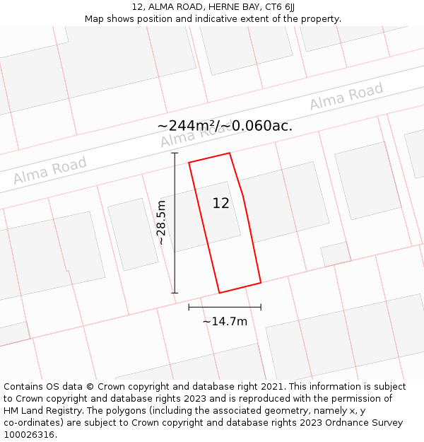 12, ALMA ROAD, HERNE BAY, CT6 6JJ: Plot and title map