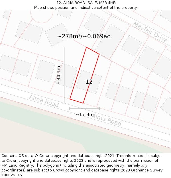 12, ALMA ROAD, SALE, M33 4HB: Plot and title map