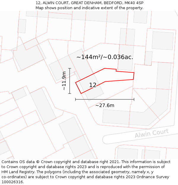12, ALWIN COURT, GREAT DENHAM, BEDFORD, MK40 4SP: Plot and title map