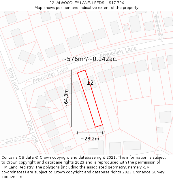 12, ALWOODLEY LANE, LEEDS, LS17 7PX: Plot and title map