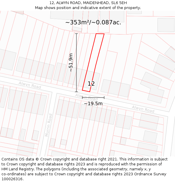 12, ALWYN ROAD, MAIDENHEAD, SL6 5EH: Plot and title map