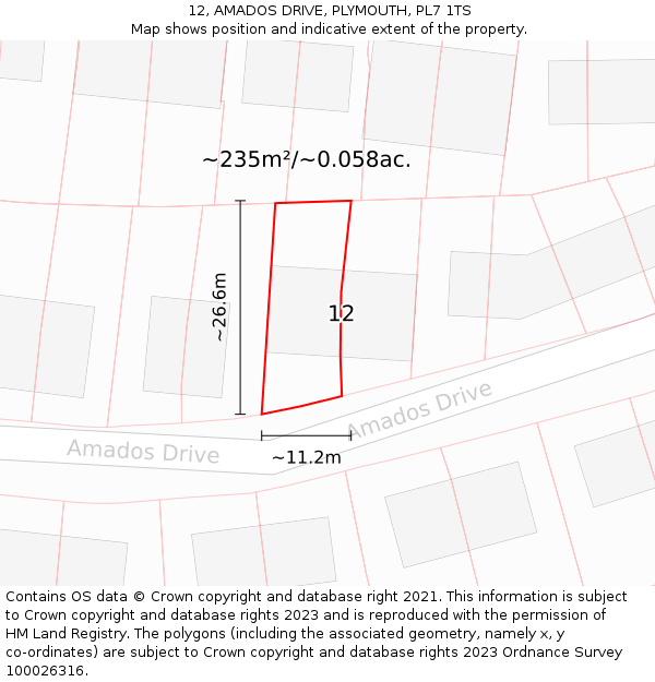 12, AMADOS DRIVE, PLYMOUTH, PL7 1TS: Plot and title map