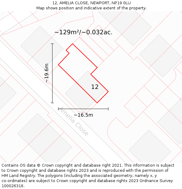 12, AMELIA CLOSE, NEWPORT, NP19 0LU: Plot and title map