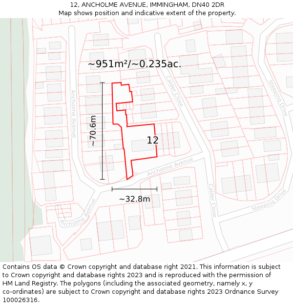 12, ANCHOLME AVENUE, IMMINGHAM, DN40 2DR: Plot and title map