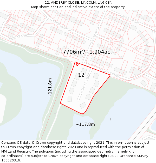 12, ANDERBY CLOSE, LINCOLN, LN6 0BN: Plot and title map