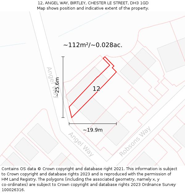 12, ANGEL WAY, BIRTLEY, CHESTER LE STREET, DH3 1GD: Plot and title map