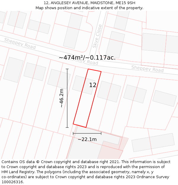 12, ANGLESEY AVENUE, MAIDSTONE, ME15 9SH: Plot and title map