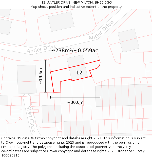12, ANTLER DRIVE, NEW MILTON, BH25 5GG: Plot and title map