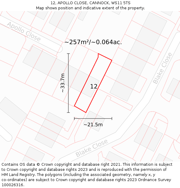 12, APOLLO CLOSE, CANNOCK, WS11 5TS: Plot and title map