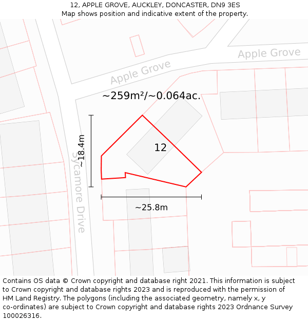 12, APPLE GROVE, AUCKLEY, DONCASTER, DN9 3ES: Plot and title map