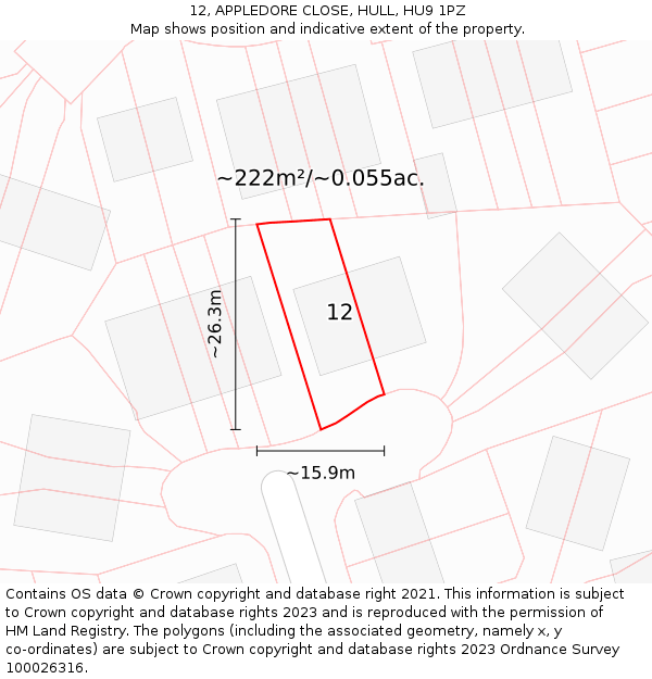 12, APPLEDORE CLOSE, HULL, HU9 1PZ: Plot and title map