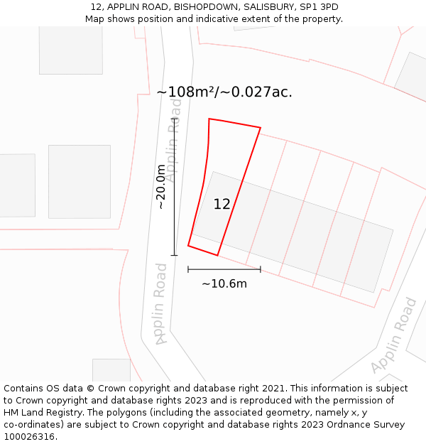 12, APPLIN ROAD, BISHOPDOWN, SALISBURY, SP1 3PD: Plot and title map