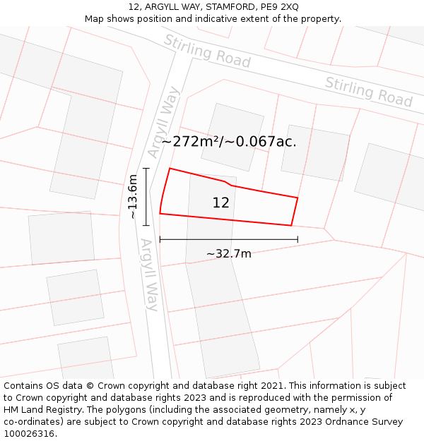 12, ARGYLL WAY, STAMFORD, PE9 2XQ: Plot and title map