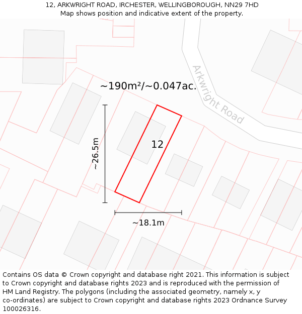 12, ARKWRIGHT ROAD, IRCHESTER, WELLINGBOROUGH, NN29 7HD: Plot and title map