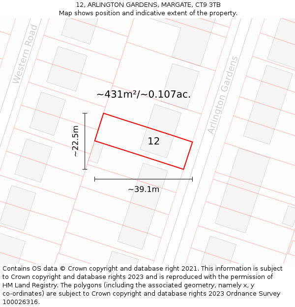 12, ARLINGTON GARDENS, MARGATE, CT9 3TB: Plot and title map