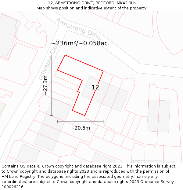 12, ARMSTRONG DRIVE, BEDFORD, MK42 9LN: Plot and title map