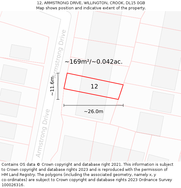 12, ARMSTRONG DRIVE, WILLINGTON, CROOK, DL15 0GB: Plot and title map