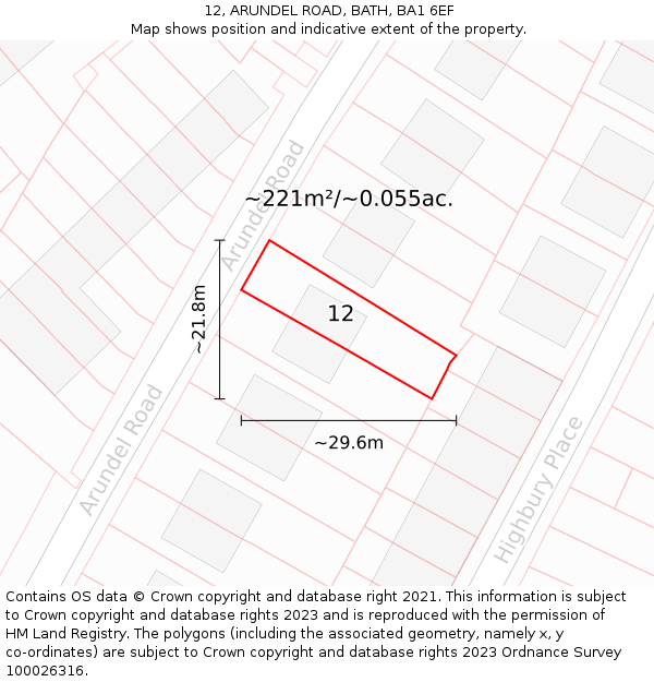 12, ARUNDEL ROAD, BATH, BA1 6EF: Plot and title map