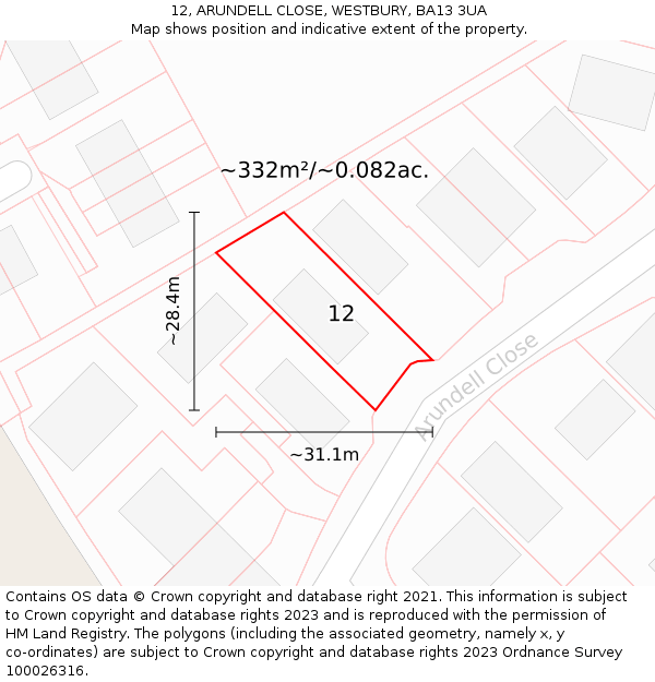 12, ARUNDELL CLOSE, WESTBURY, BA13 3UA: Plot and title map