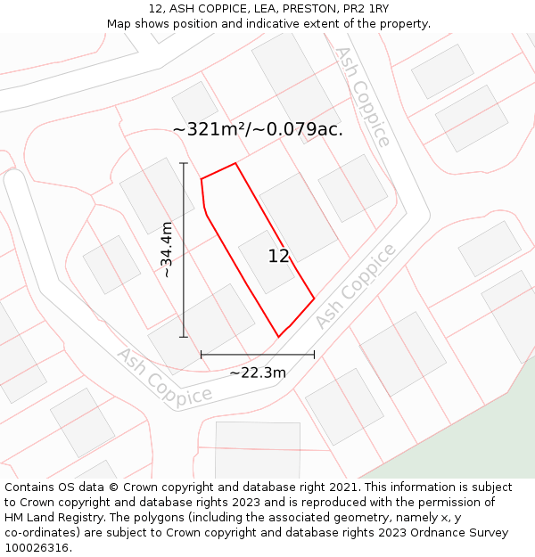 12, ASH COPPICE, LEA, PRESTON, PR2 1RY: Plot and title map