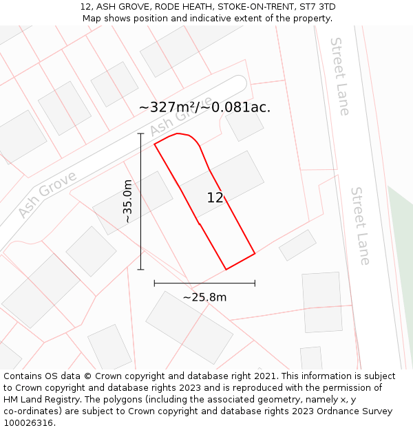 12, ASH GROVE, RODE HEATH, STOKE-ON-TRENT, ST7 3TD: Plot and title map