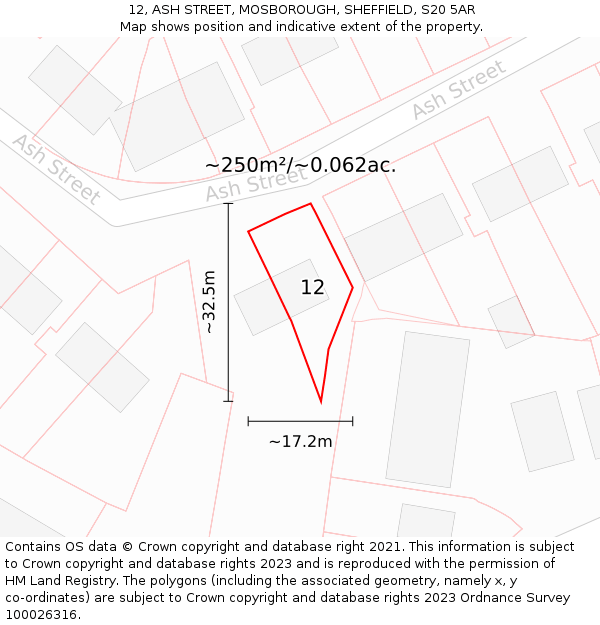 12, ASH STREET, MOSBOROUGH, SHEFFIELD, S20 5AR: Plot and title map