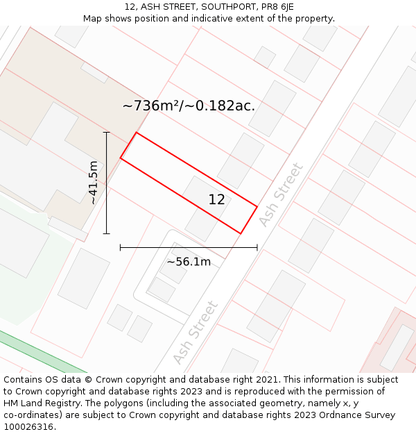 12, ASH STREET, SOUTHPORT, PR8 6JE: Plot and title map