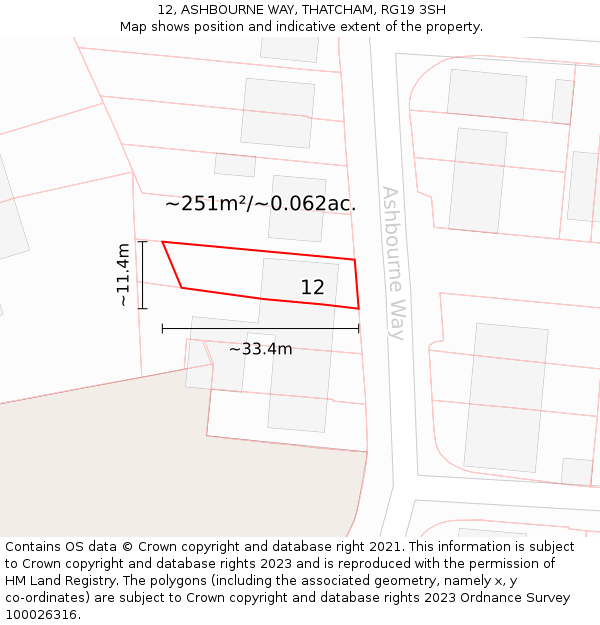 12, ASHBOURNE WAY, THATCHAM, RG19 3SH: Plot and title map