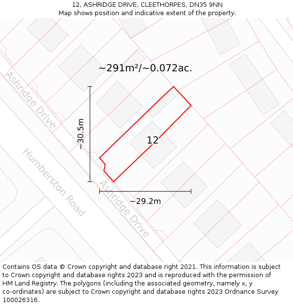 12, ASHRIDGE DRIVE, CLEETHORPES, DN35 9NN: Plot and title map