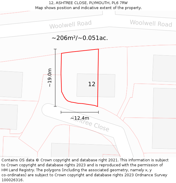 12, ASHTREE CLOSE, PLYMOUTH, PL6 7RW: Plot and title map