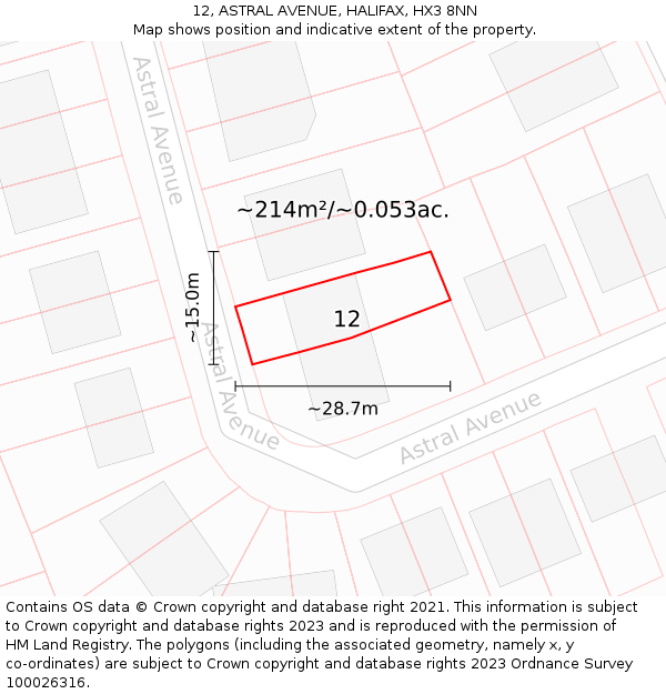 12, ASTRAL AVENUE, HALIFAX, HX3 8NN: Plot and title map